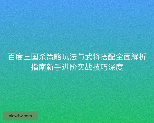 百度三国杀策略玩法与武将搭配全面解析指南新手进阶实战技巧深度 百度三国杀策略玩法与武将搭配全面解析指南新手进阶实战技巧深度
